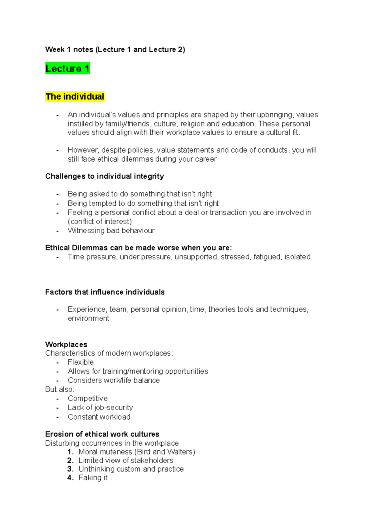 Ethics in finance week 1 - Week 1 notes (Lecture 1 and Lecture 2 ...