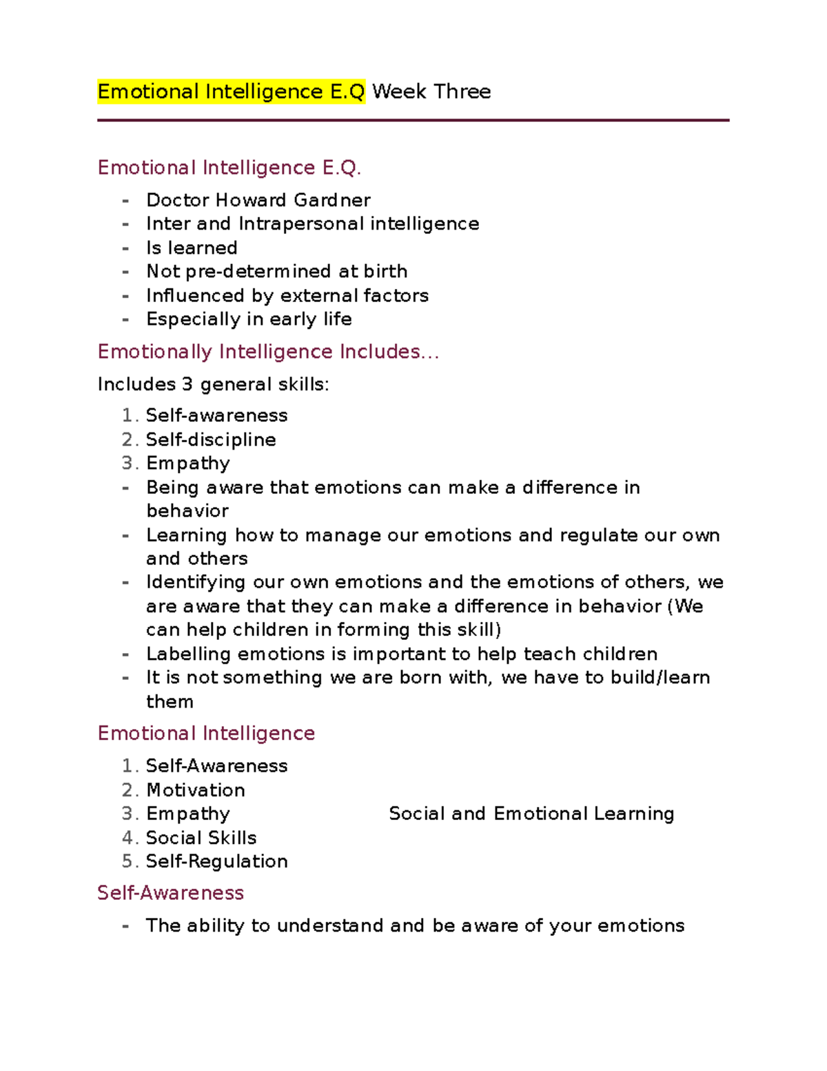 Emotional Intelligence Week Three Emotional Intelligence E Week Three