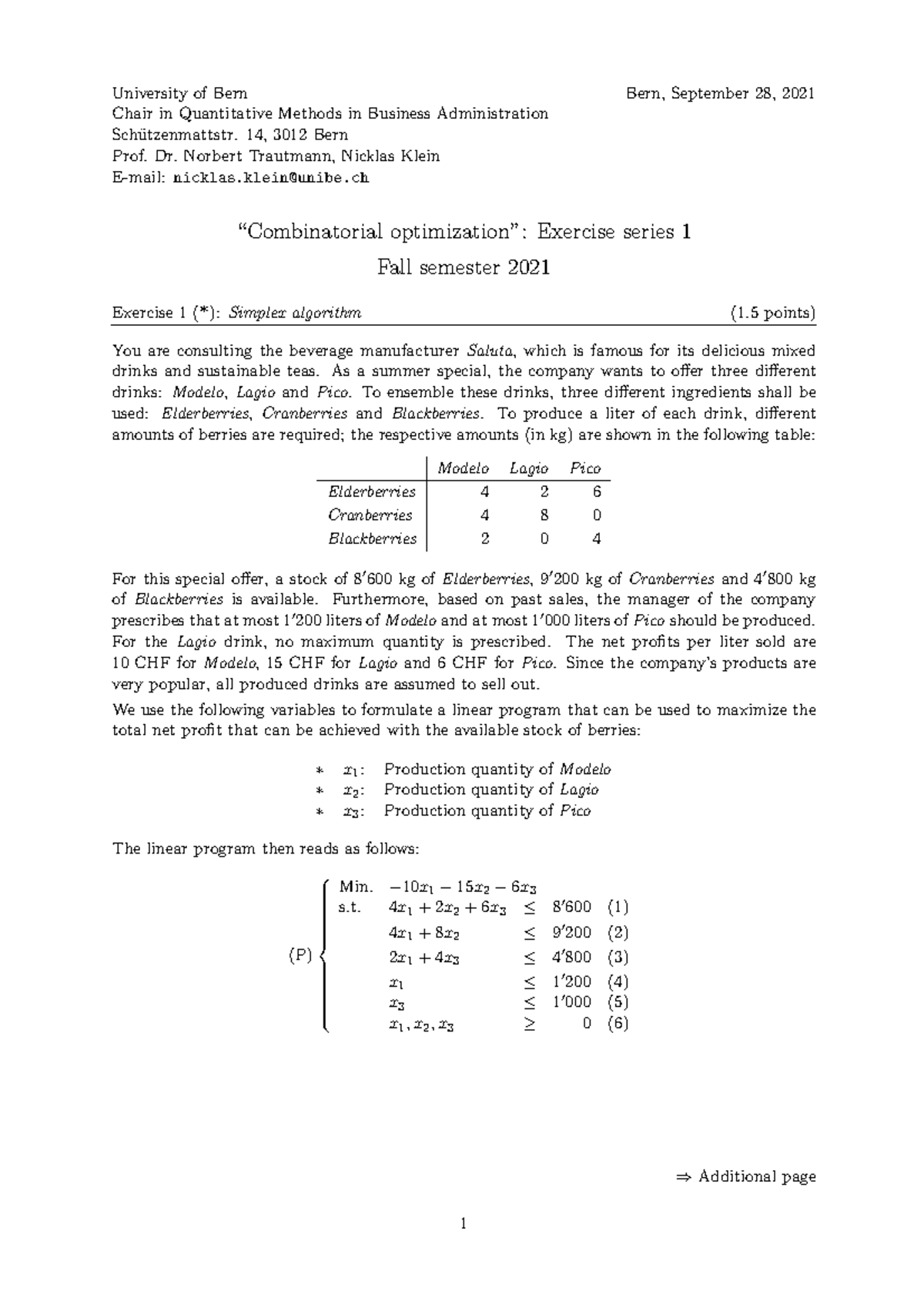 Exercise series 1 - Simplex Algorithm - Portfolio Optimization ...