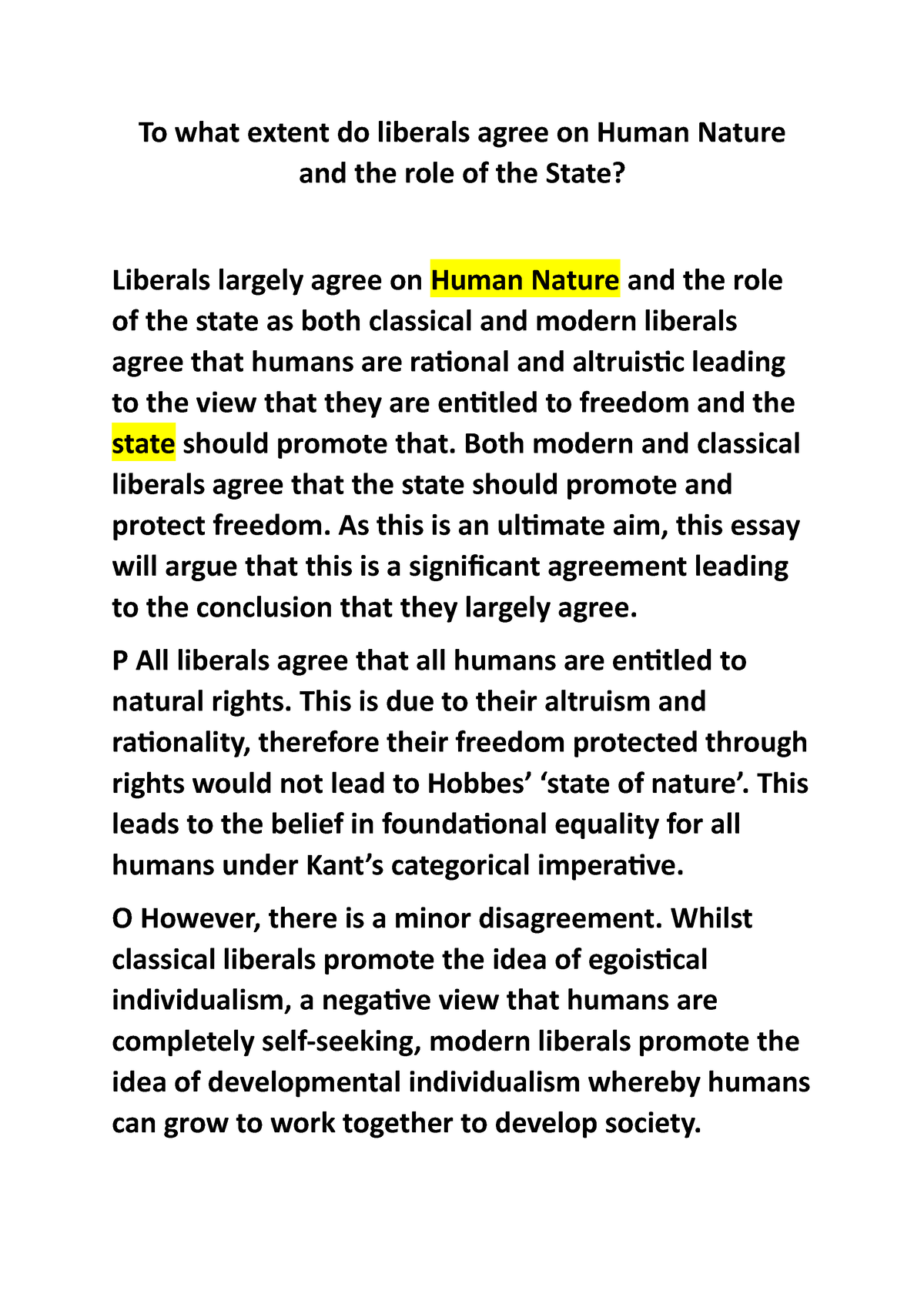 to what extent do liberals agree on human nature essay