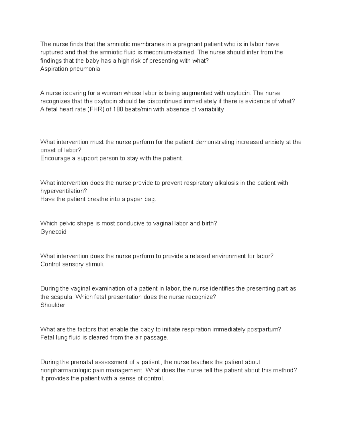 AEQ QUIZ # 3 - Notes and Questions from book - The nurse finds that the ...