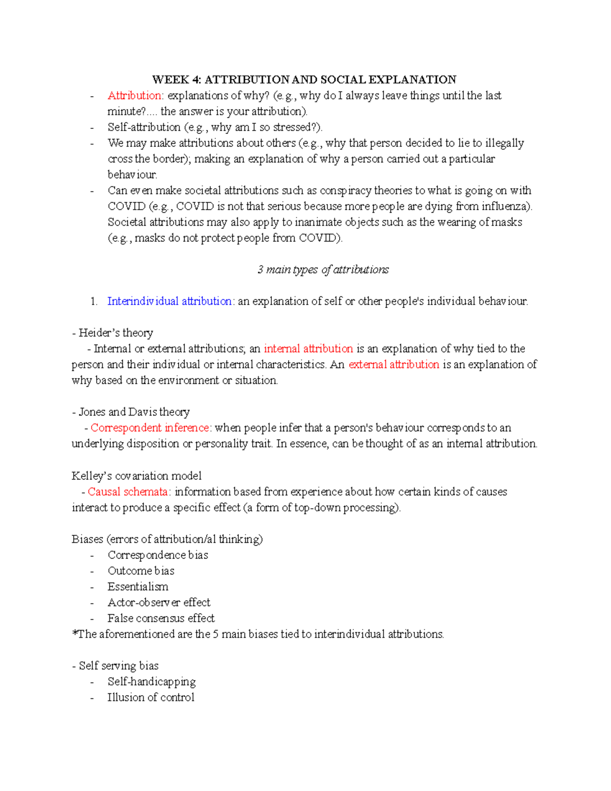 PSY204 WEEK 4 Attribution AND Social Explanation Notes - PSY204 - USC ...