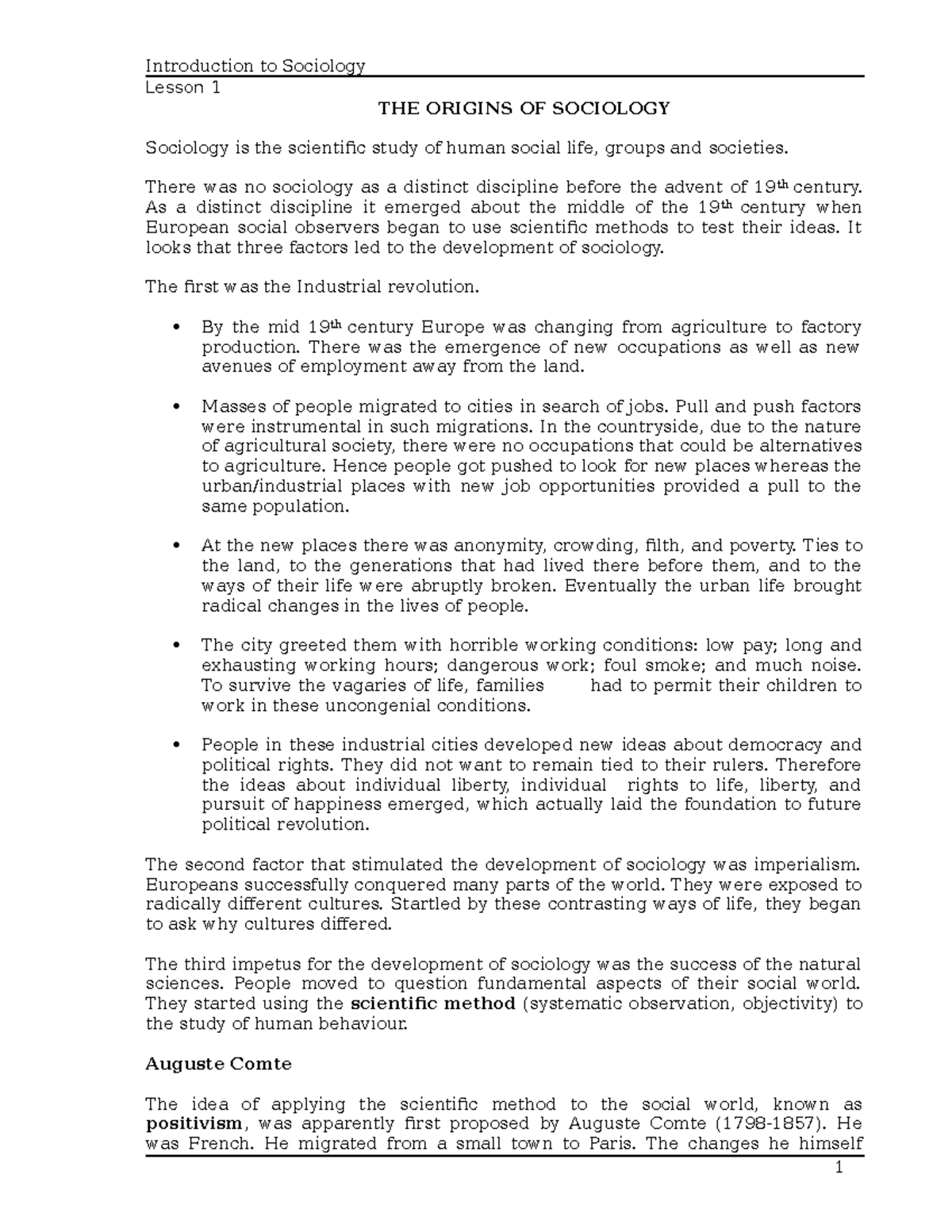 Sociology Lesson 1 - Lecture notes 2Sociology handouts for ...