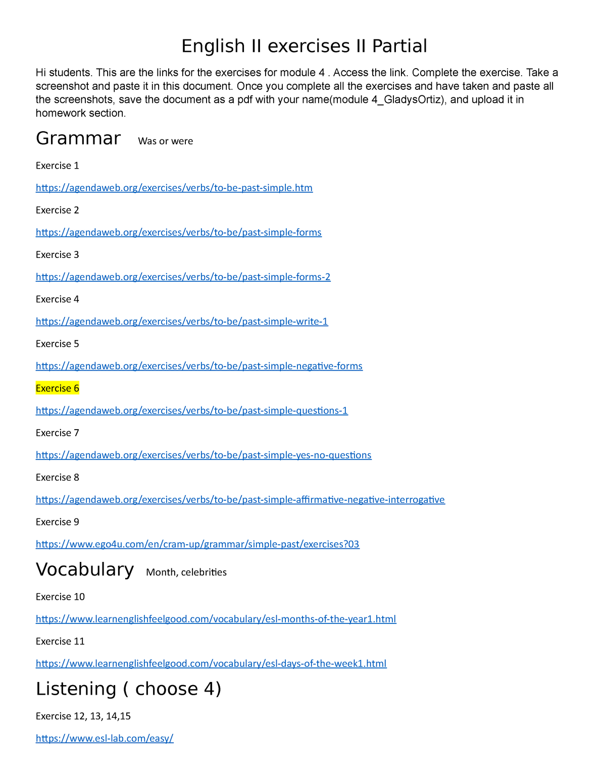 English II Exercises II Partial Module 4 - English II Exercises II ...