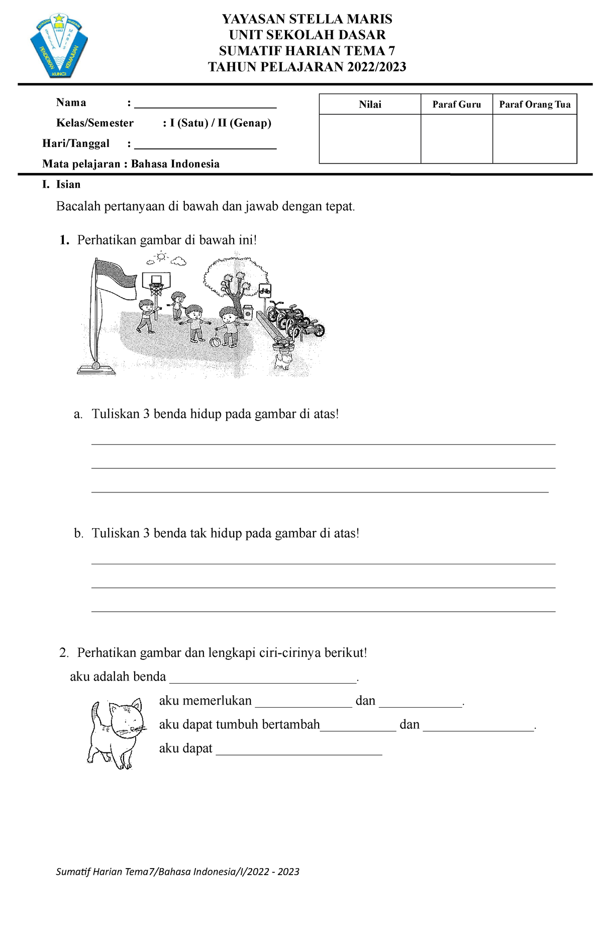 Soal Sumatif Harian Bahasa Indonesia Tema 7 - Nama ...