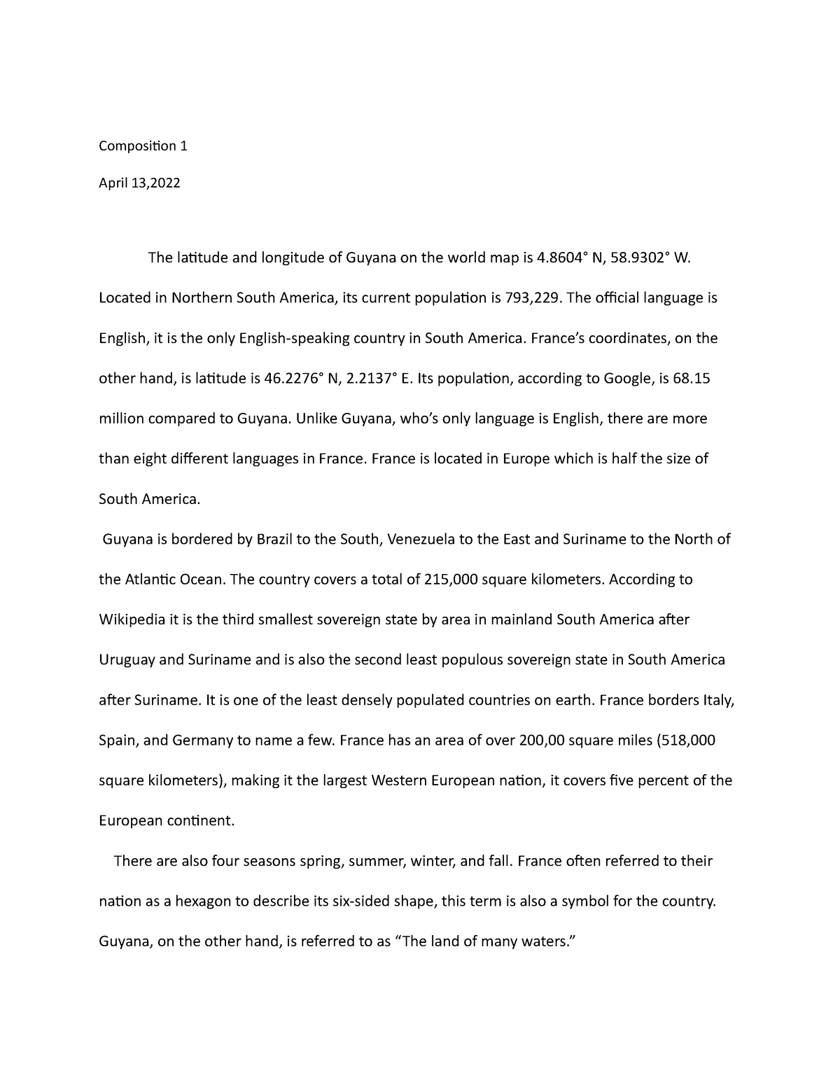 compare and contrast two countries essay