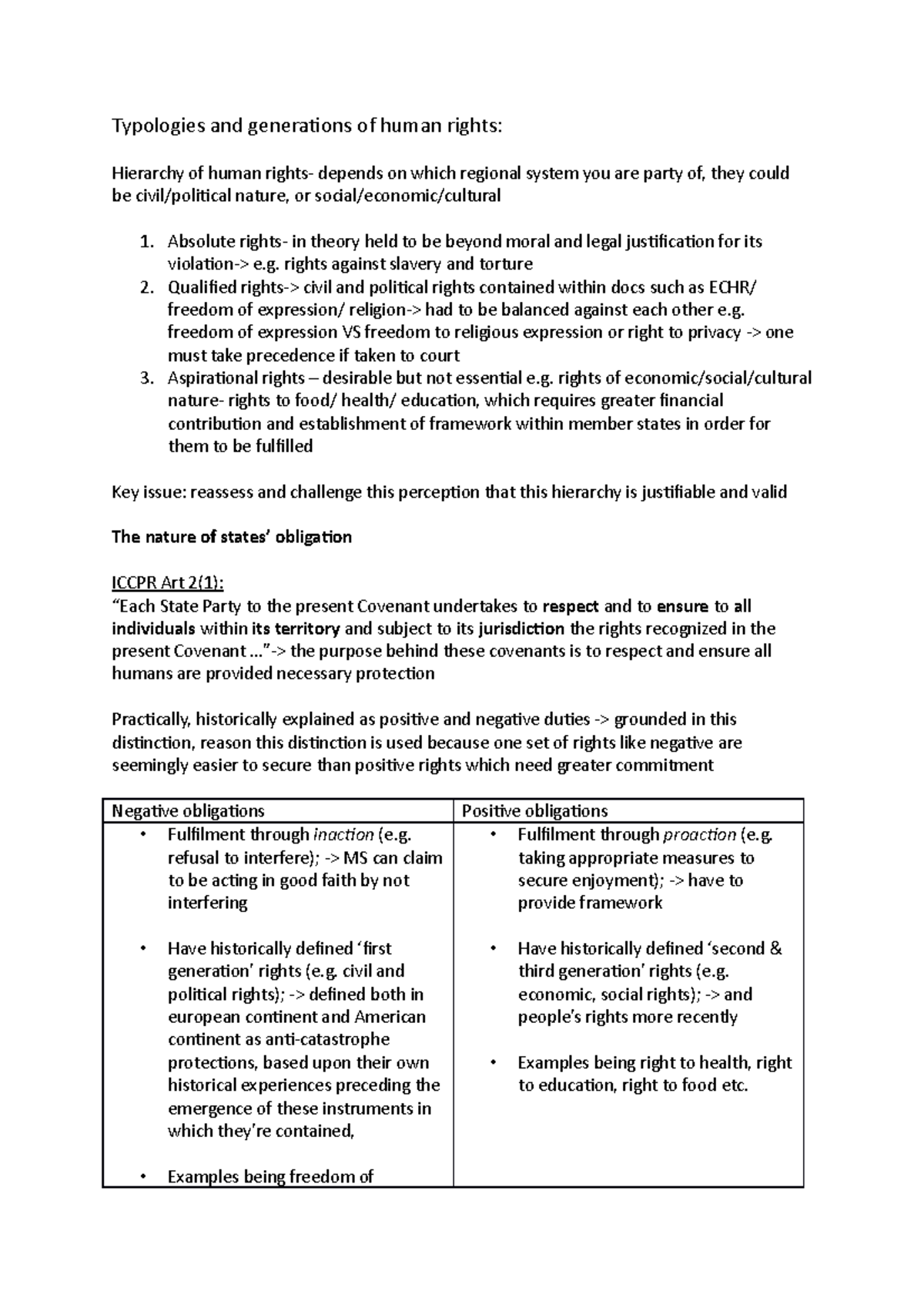 Comparative Human Rights- Lecture Notes From Week 4 - Typologies And ...