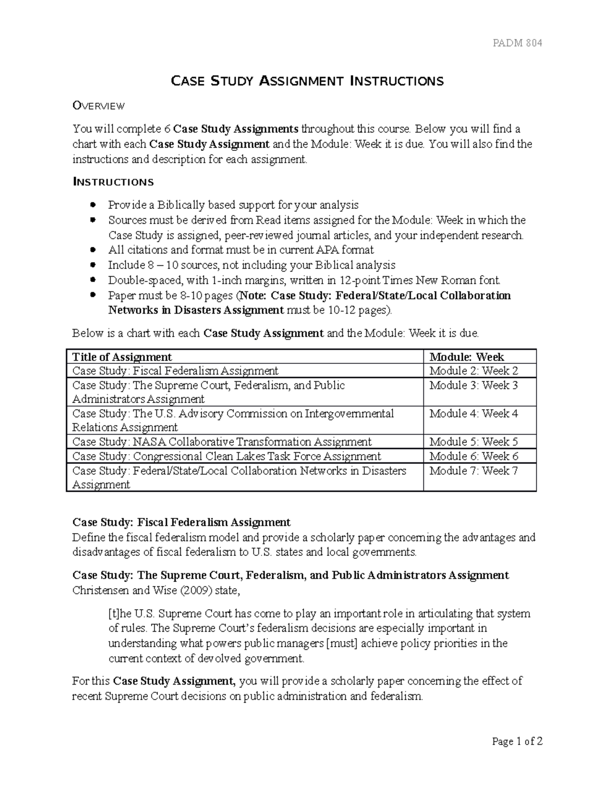 case assignment manual