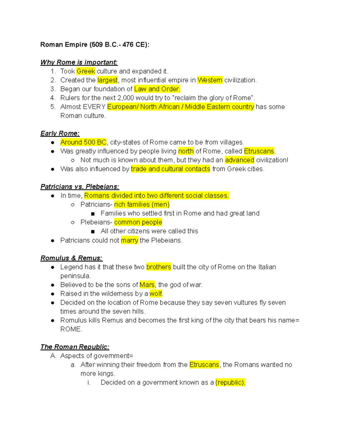 Brandon Jones - Unit 2 Topic 5 The World of Rome Guided Notes - Roman ...