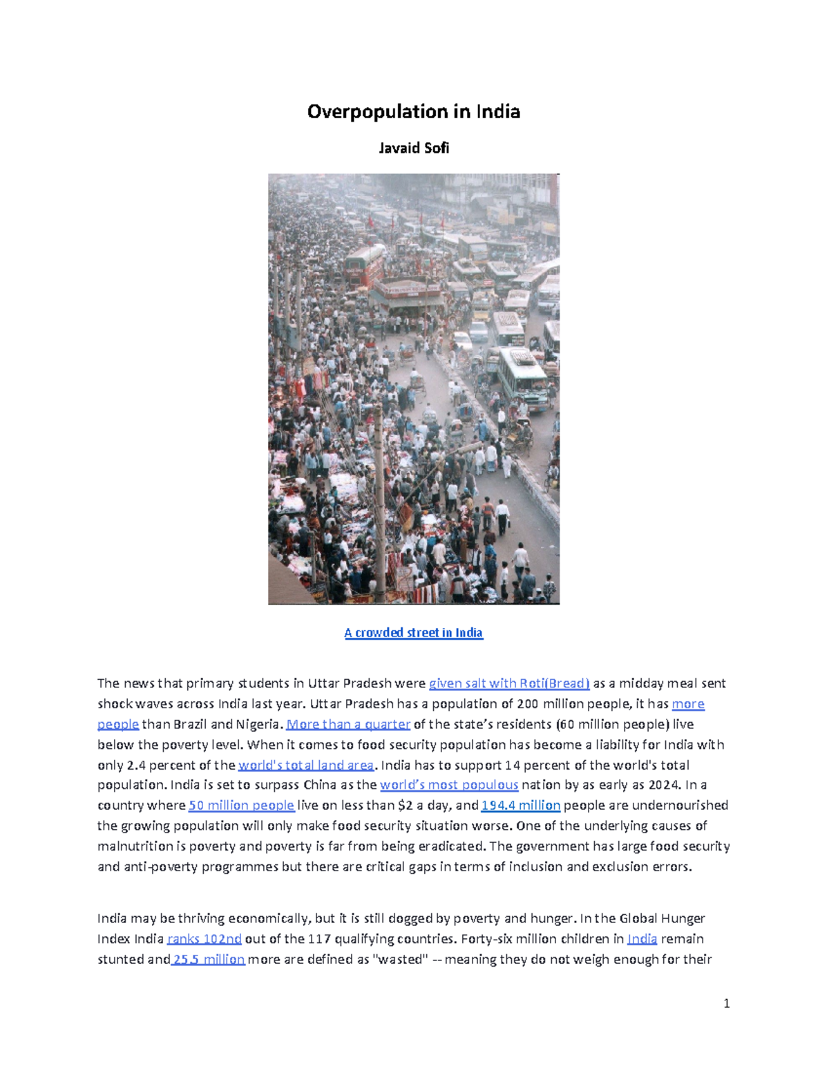 overpopulation in india essay