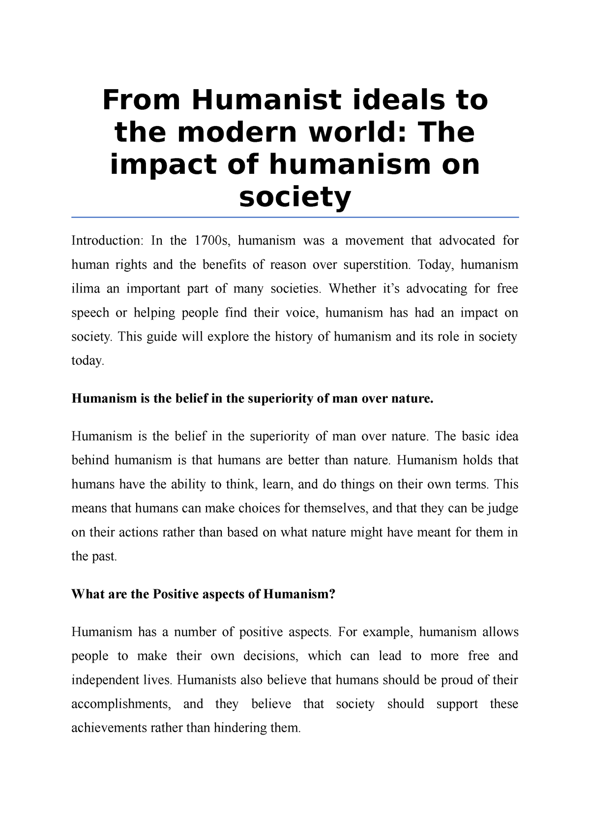 From Humanist Ideals To The Modern World, The Impact Of Humanism On ...