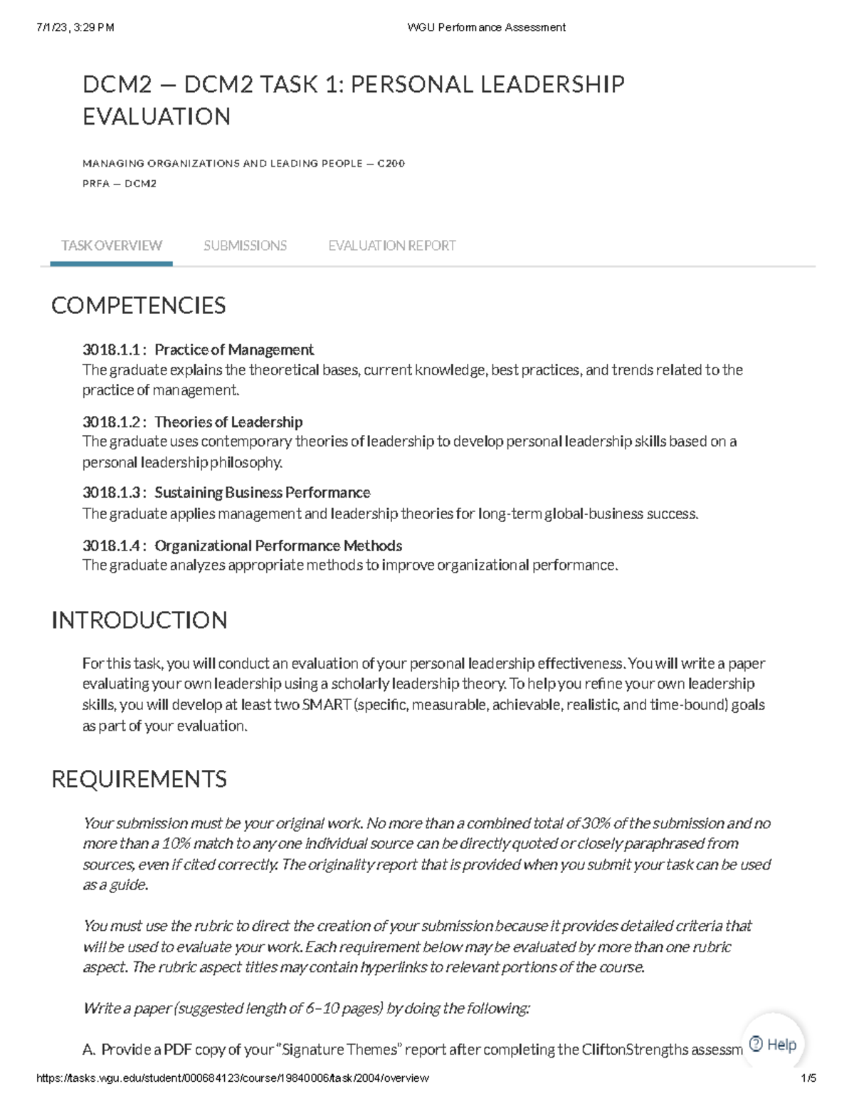 WGU Performance Assessment Task 1 - DCM2 — DCM2 TASK 1: PERSONAL ...