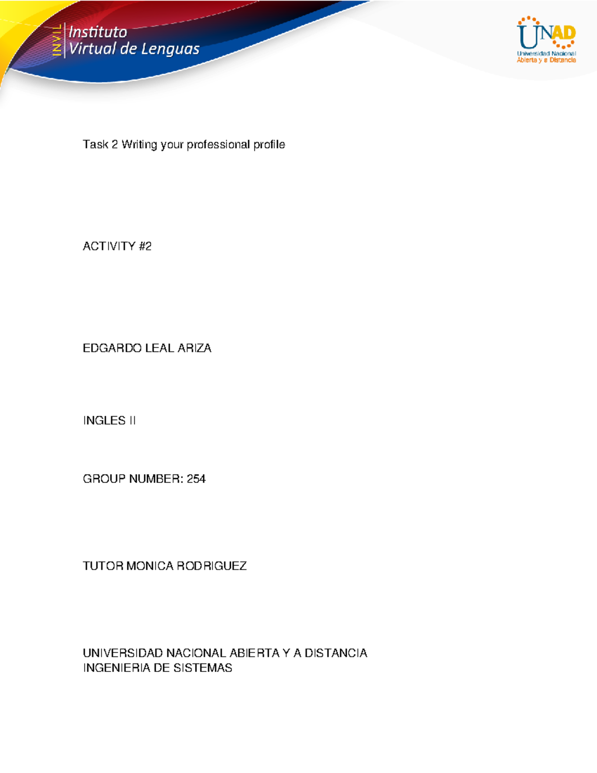 Appendix 1 - Template final Task 2 - Writing your professional profile ...