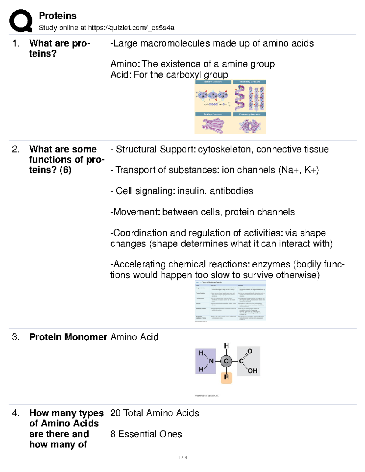 Proteins, flashcards - Study online at quizlet/_cs5s4a What are pro ...