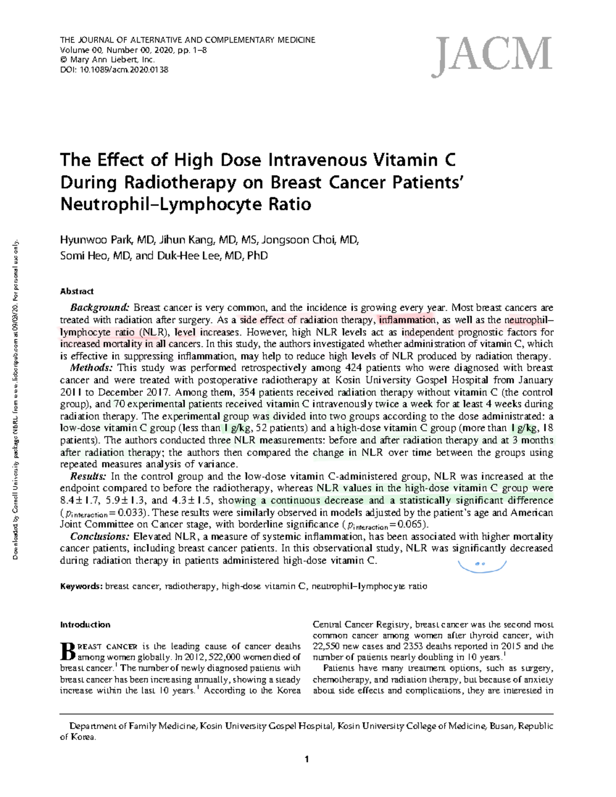 Vit C vs tumores murinos - The Effect of High Dose Intravenous Vitamin ...