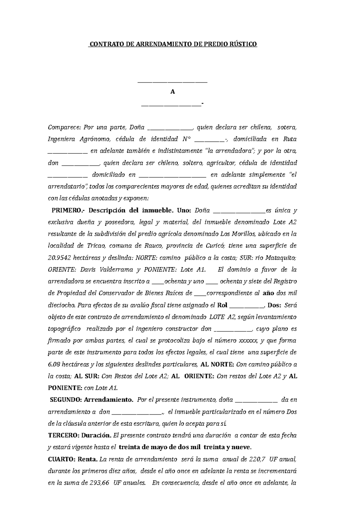Arrendamiento 4 (predio rústico) - CONTRATO DE ARRENDAMIENTO DE PREDIO ...