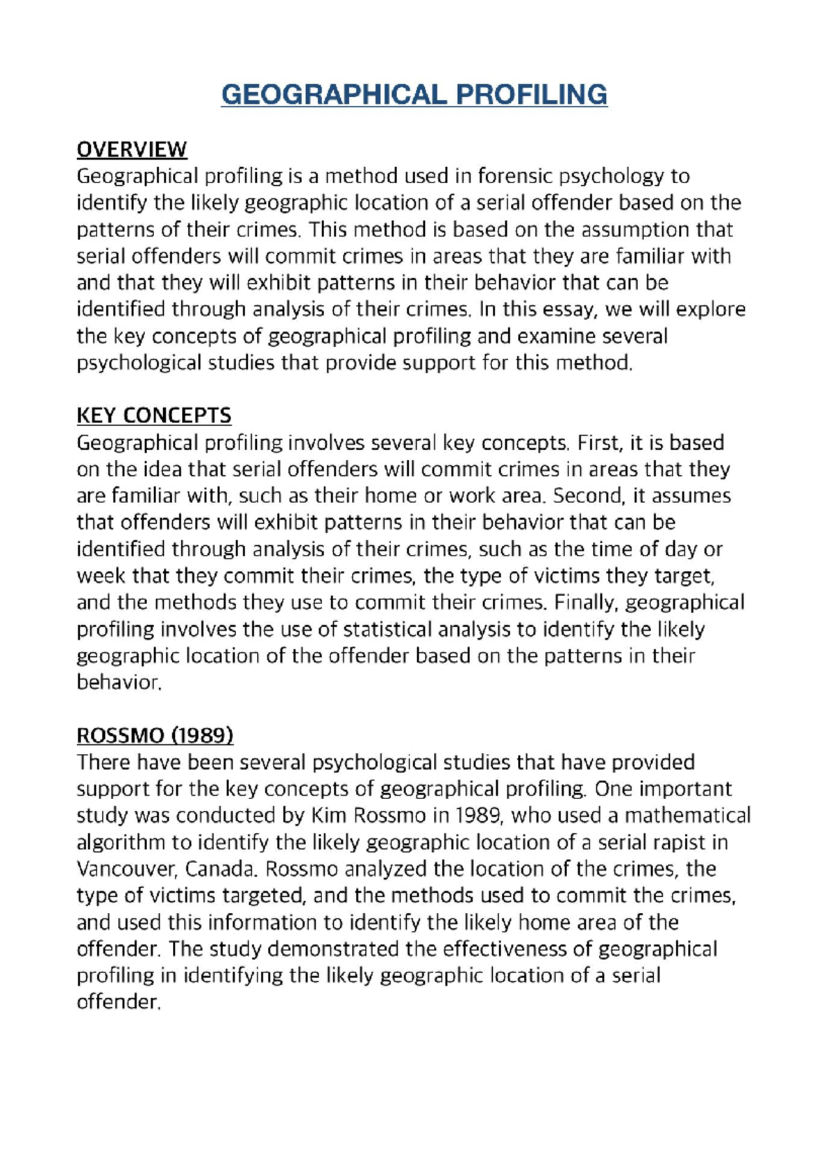 Notes - Geographical Profiling - 8675 - Studocu