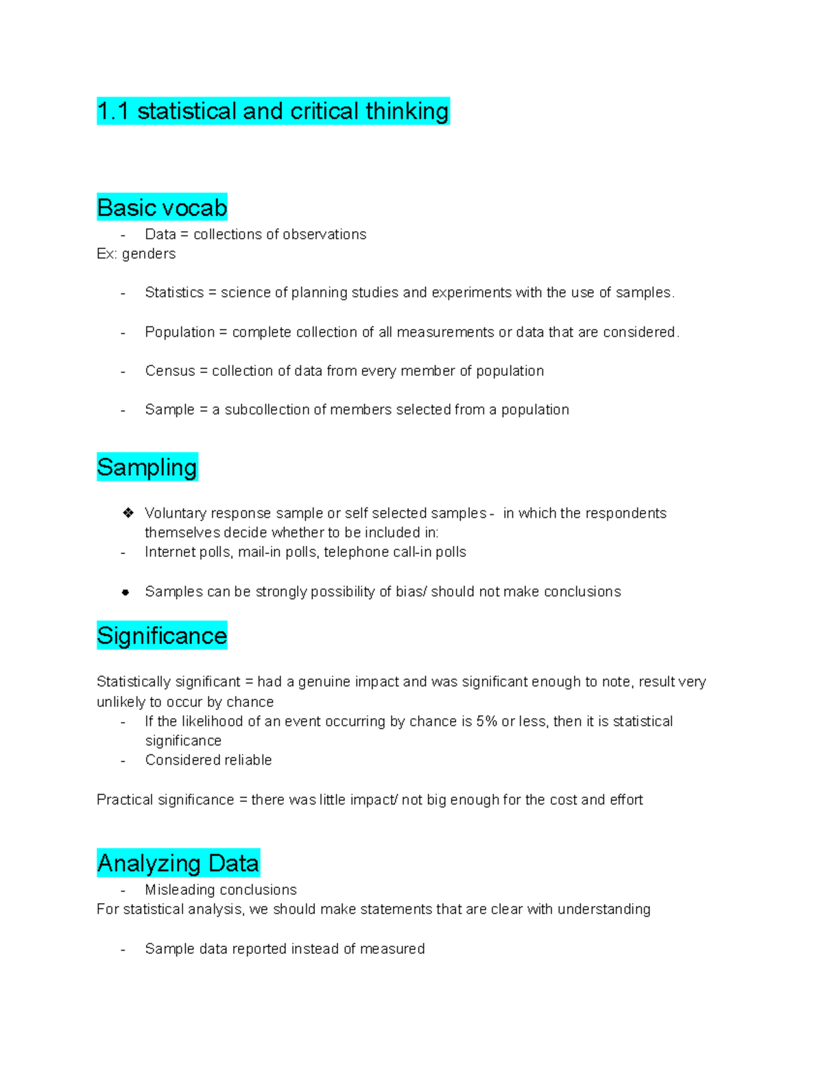 Lesson 1.1 notes - study material - 1 statistical and critical thinking ...