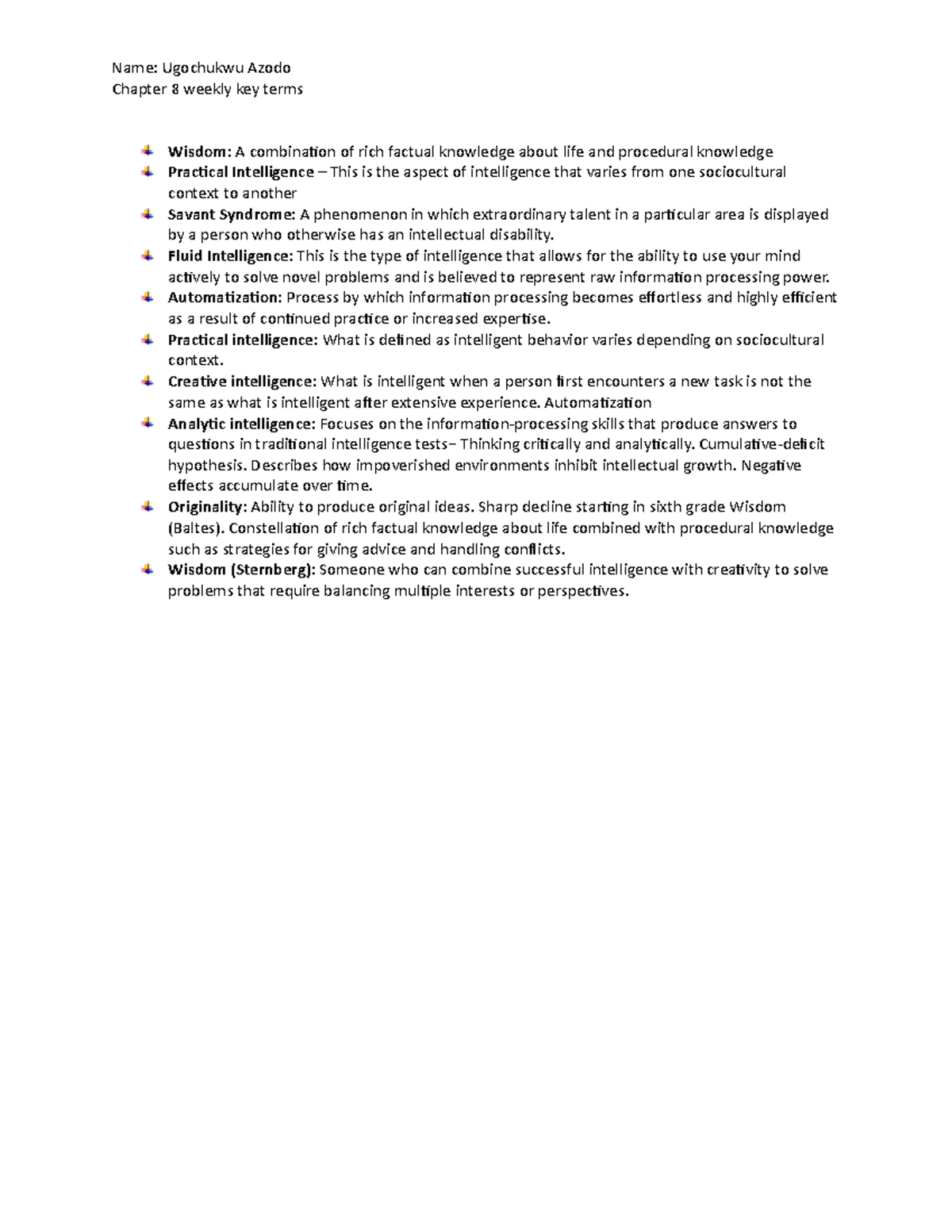 Chapter 8 weekly key terms and concept map - Name: Ugochukwu Azodo ...