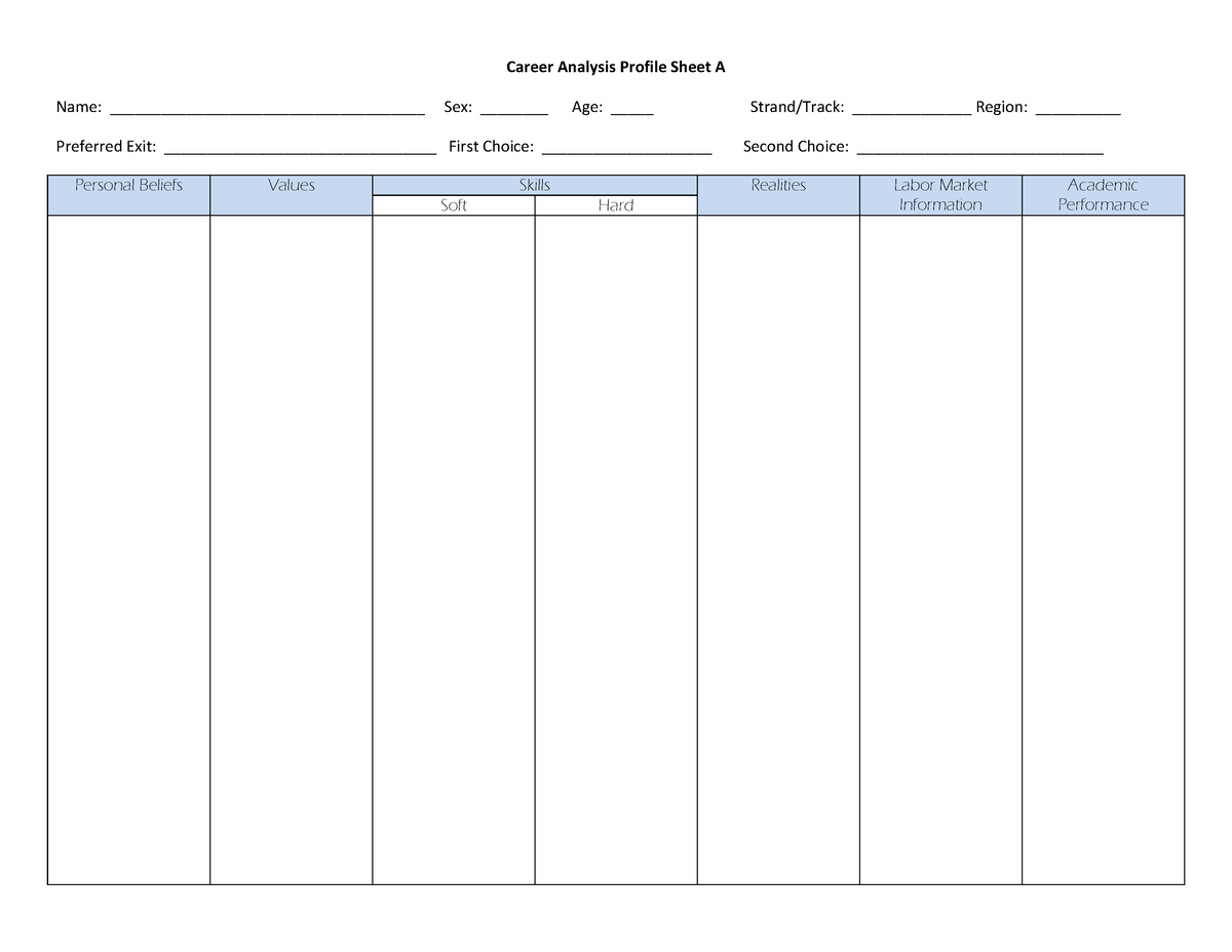 Career Analysis - Name: _____________________________________ Sex ...