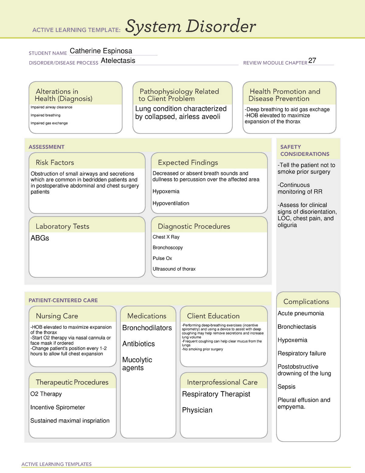 Atelectasis System Disorder - ACTIVE LEARNING TEMPLATES System Disorder ...