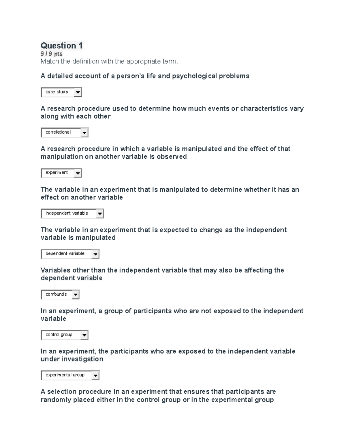 Chapter 2 - Abnormal Psychology - Question 1 9 / 9 Pts Match The ...