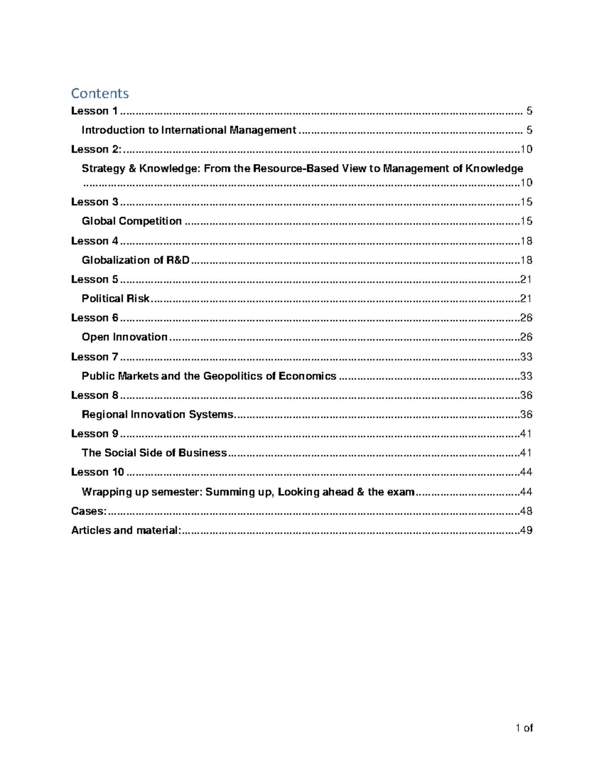 International Management Notes - Contents Lesson Introduction to ...