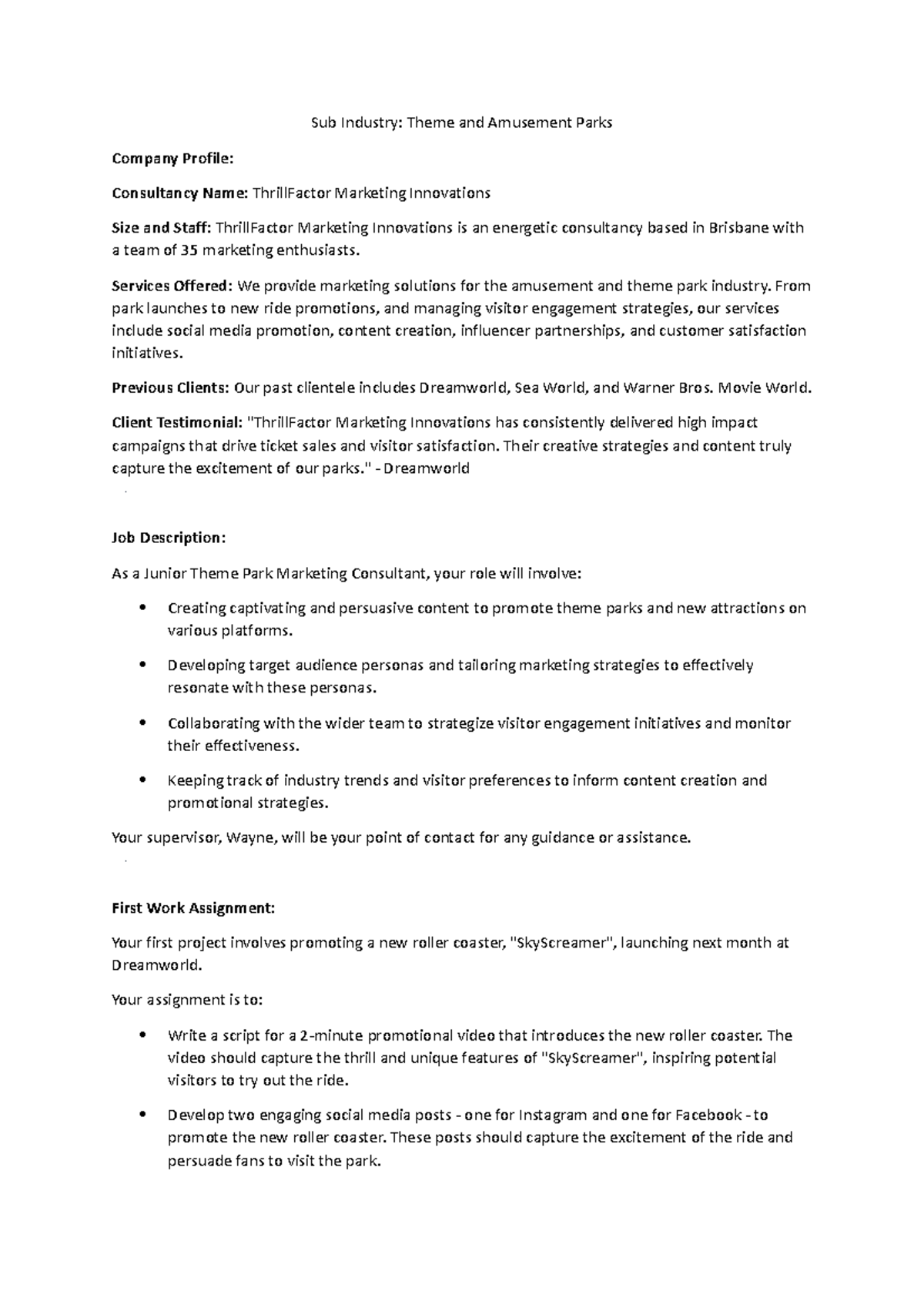 Assignment 1 Theme and Amusement Parks Industry scenario - Sub Industry ...