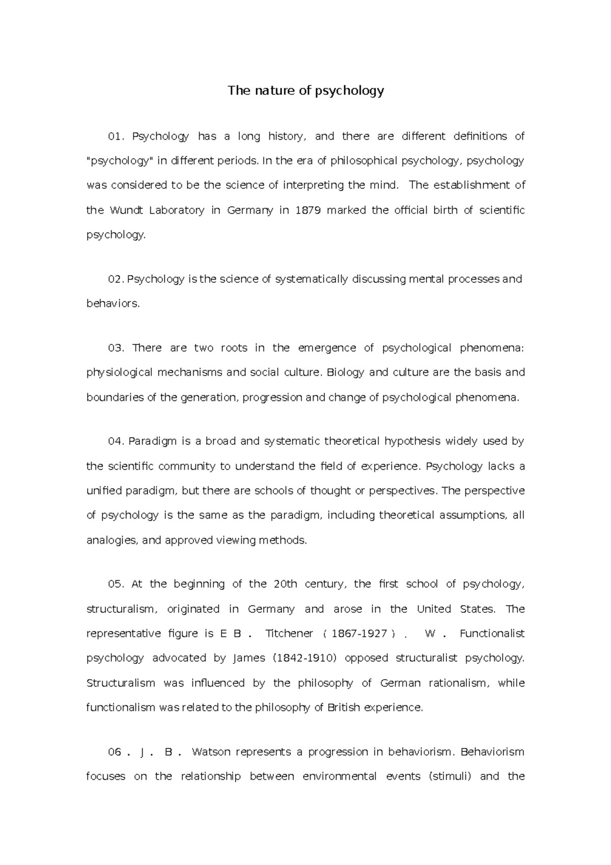 PSY 152 The nature of psychology - The nature of psychology 01 ...