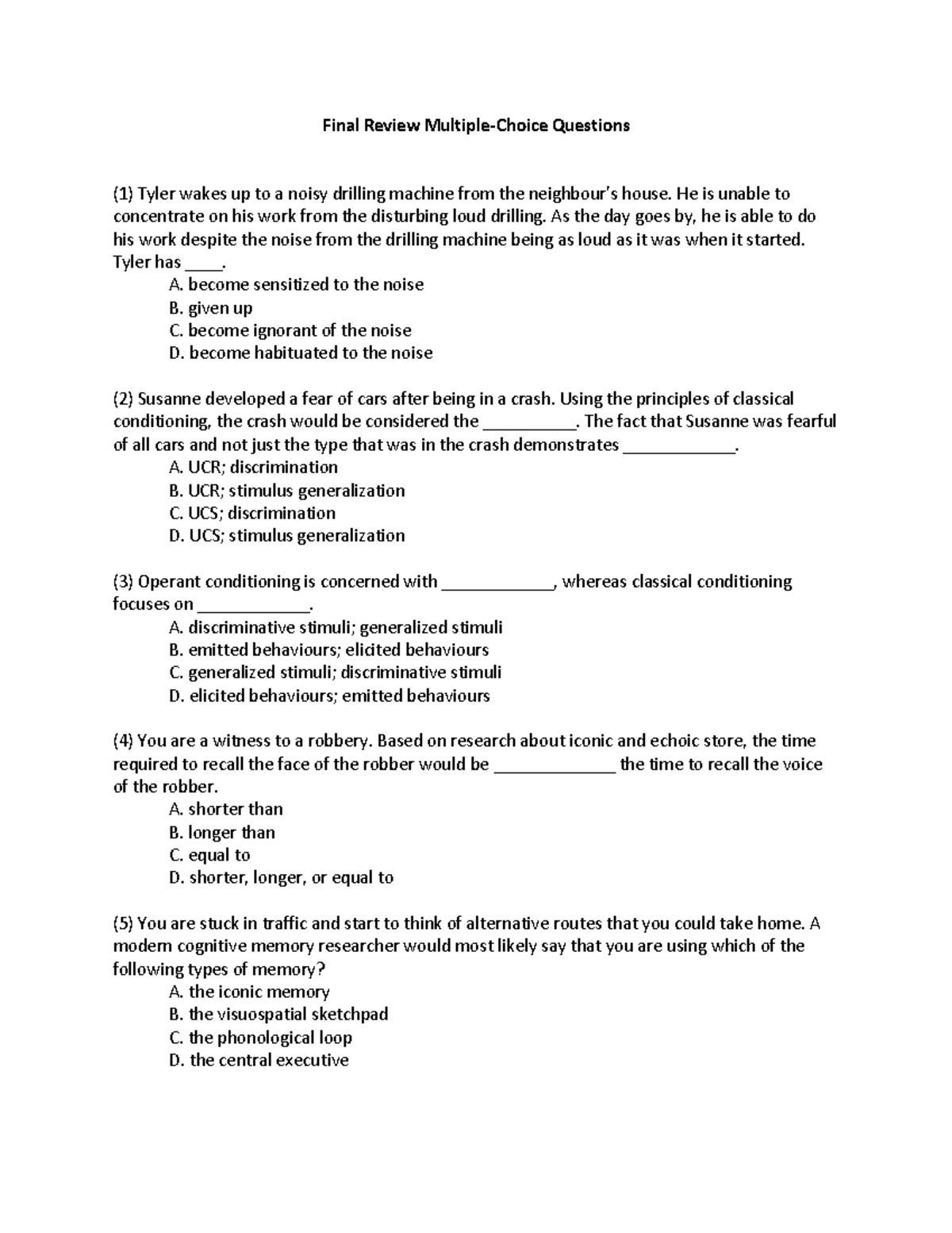 Psych104 Final Exam Review Questions - Final Review Multiple-C hoice ...