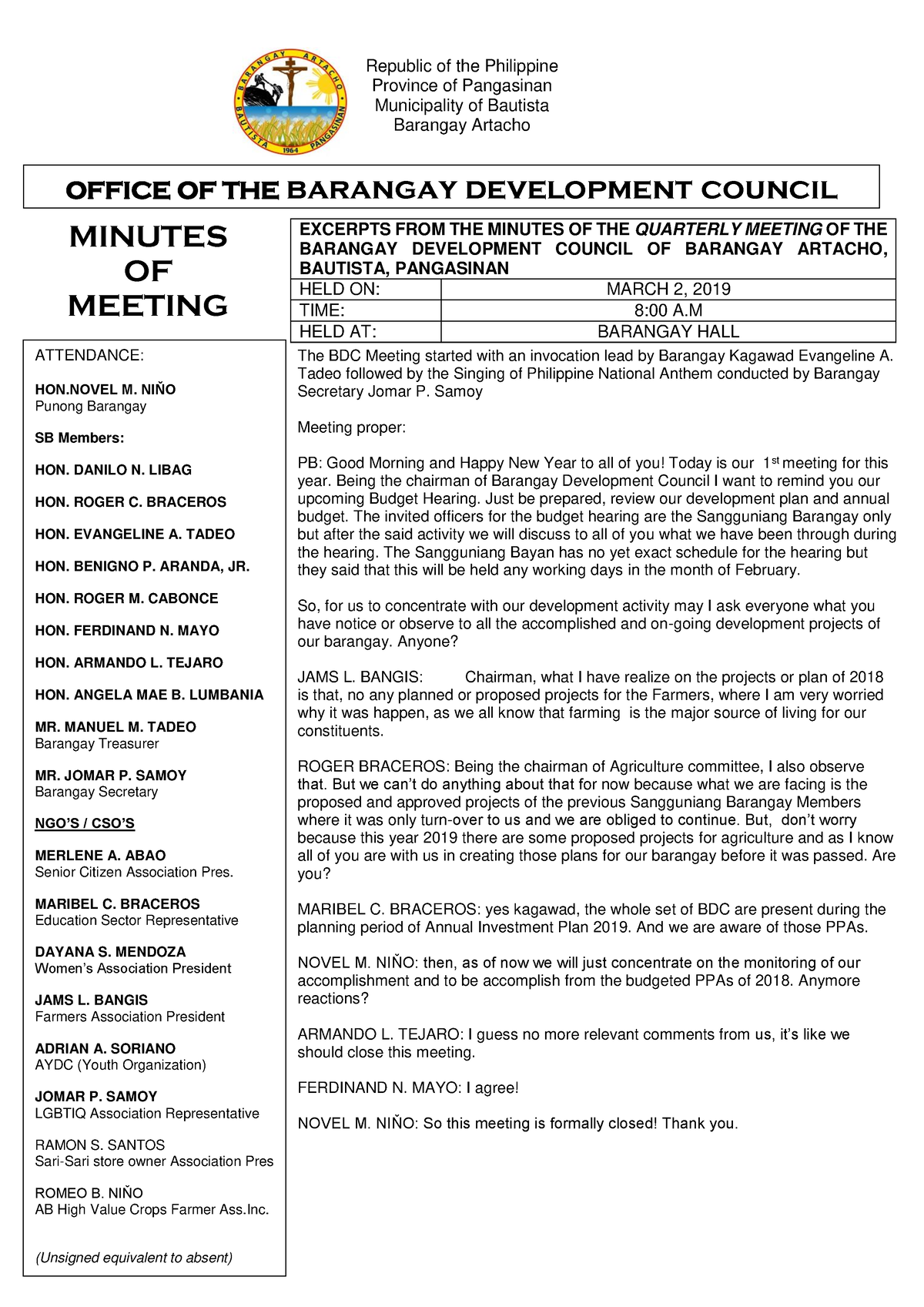 424805928 Bdc Minutes of Meeting Province of Pangasinan Municipality