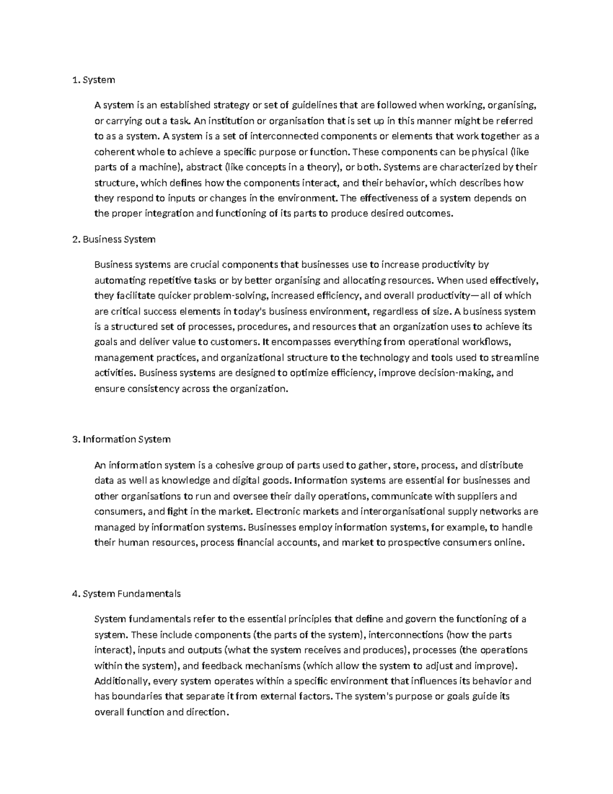 Assignment - System A system is an established strategy or set of ...