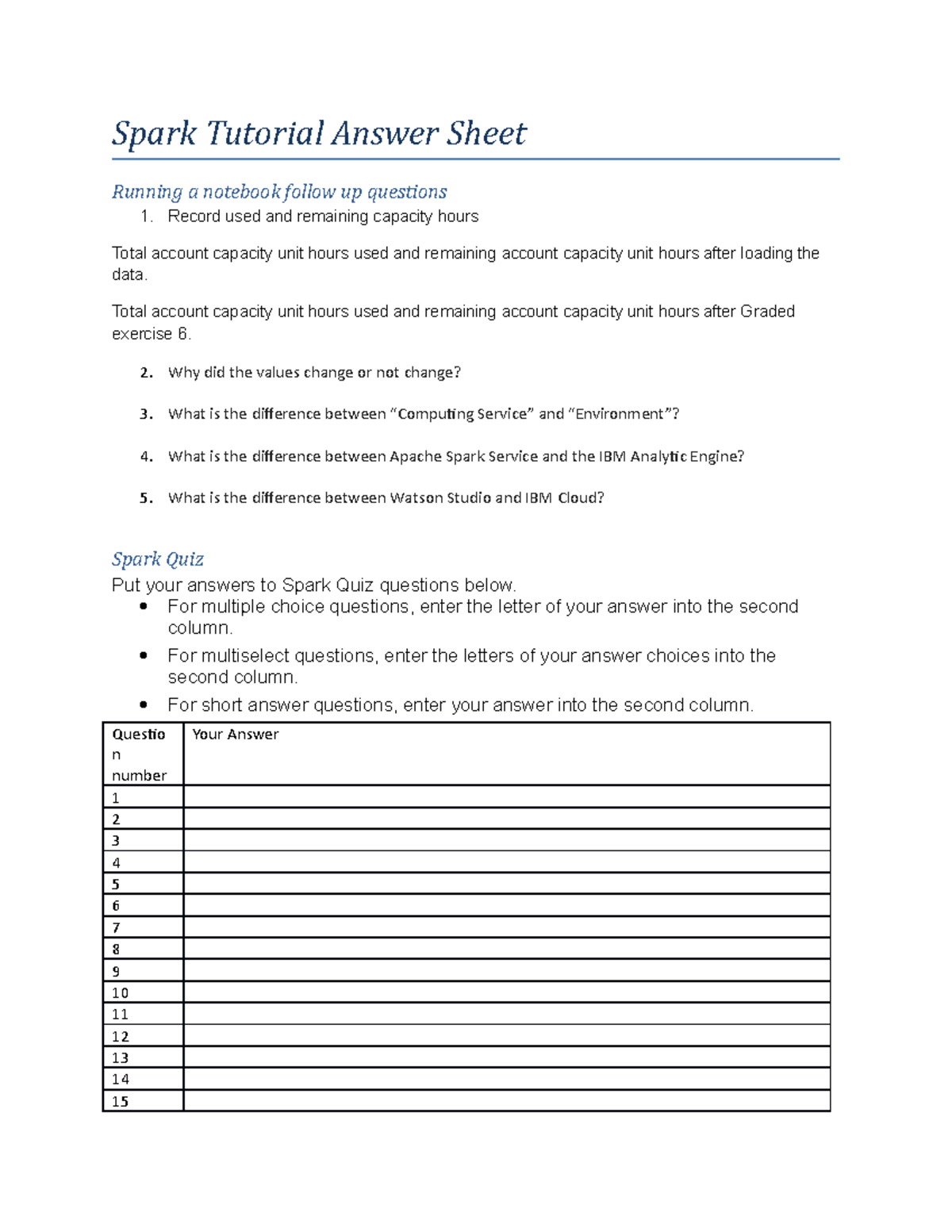 Spark Tutorial Answer Sheet Spark Tutorial Answer Sheet Running a