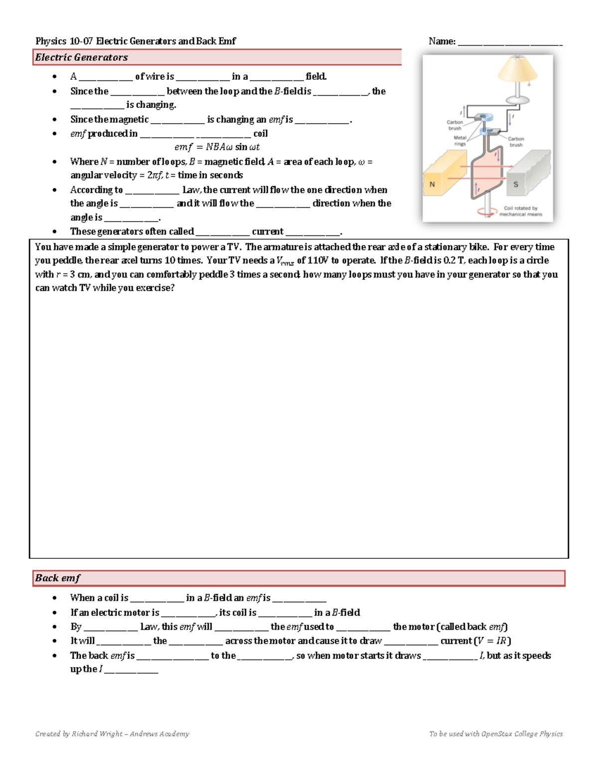 Physics 10-07 Electric Generators And Back Emf - Since The ...