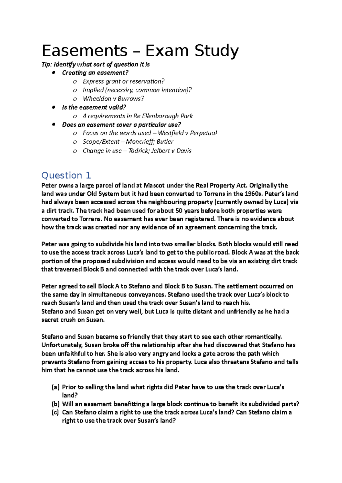 Easements Questions - Easements – Exam Study Tip: Identify what sort of ...