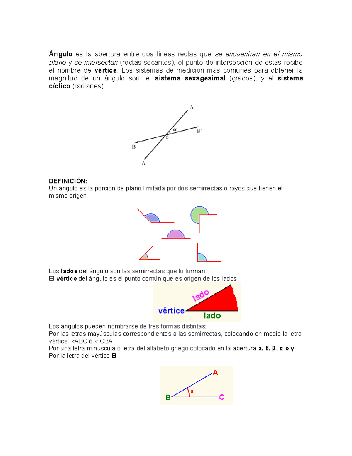Tema 1 ángulos documentos Ángulo es la abertura entre dos líneas rectas que se encuentran en