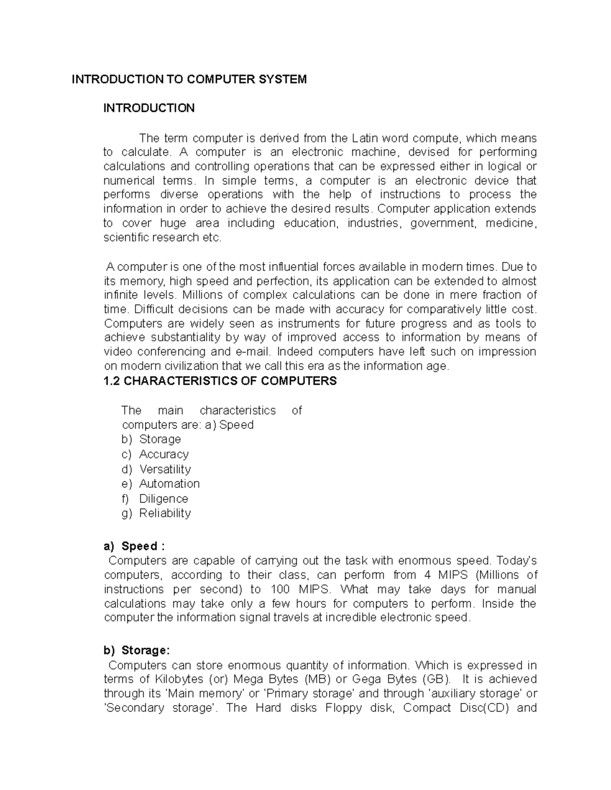 Introduction TO Computer System - INTRODUCTION TO COMPUTER SYSTEM ...
