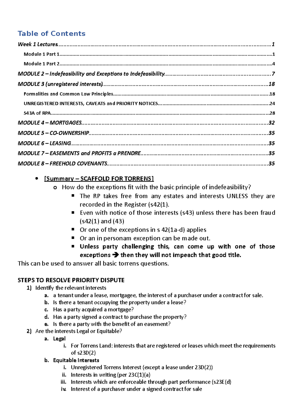 REAL Property - Lecture notes from every week of the semester. - Table ...