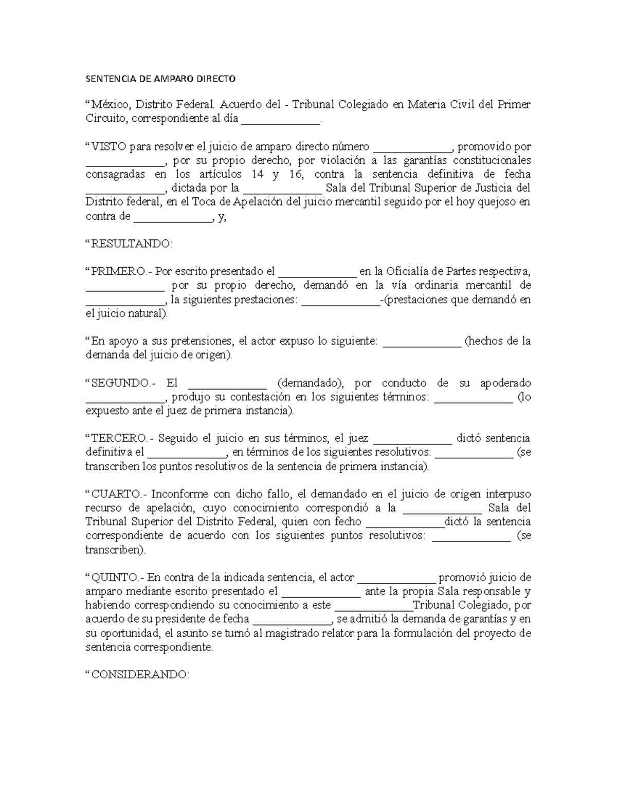 Sentencia DE Amparo Directo 2 - SENTENCIA DE AMPARO DIRECTO “México