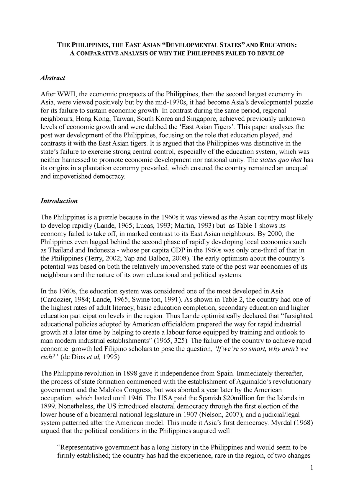 1 - Rizal - THE PHILIPPINES, THE EAST ASIAN “DEVELOPMENTAL STATES” AND ...