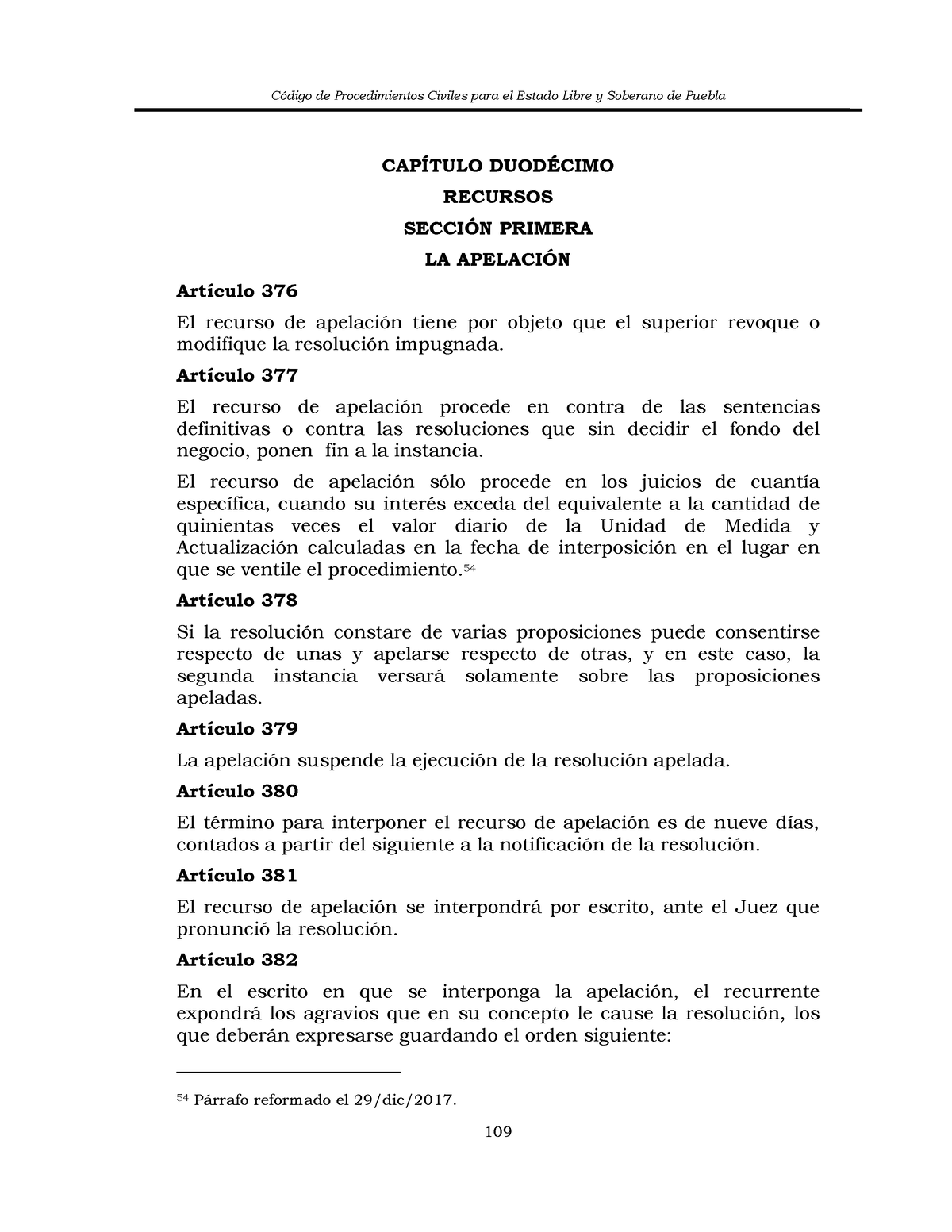 Recursos Apelación Cpc Puebla Art 376 CÛdigo De Procedimientos Civiles Para El Estado Libre 4934