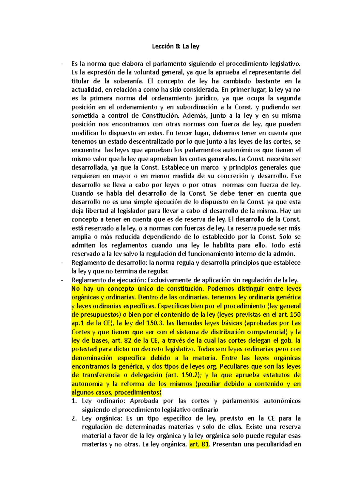 Lección 8 - Apuntes de Lola - Lección 8: La ley Es la norma que elabora ...