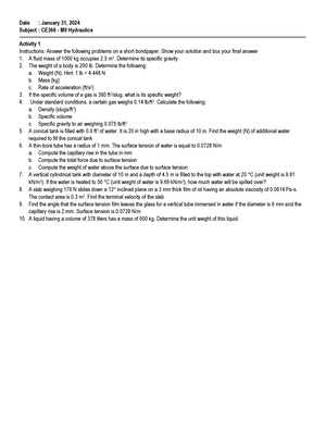 Total Hydrostatic Force On Surfaces - TOPIC: Total Hydrostatic Force On ...