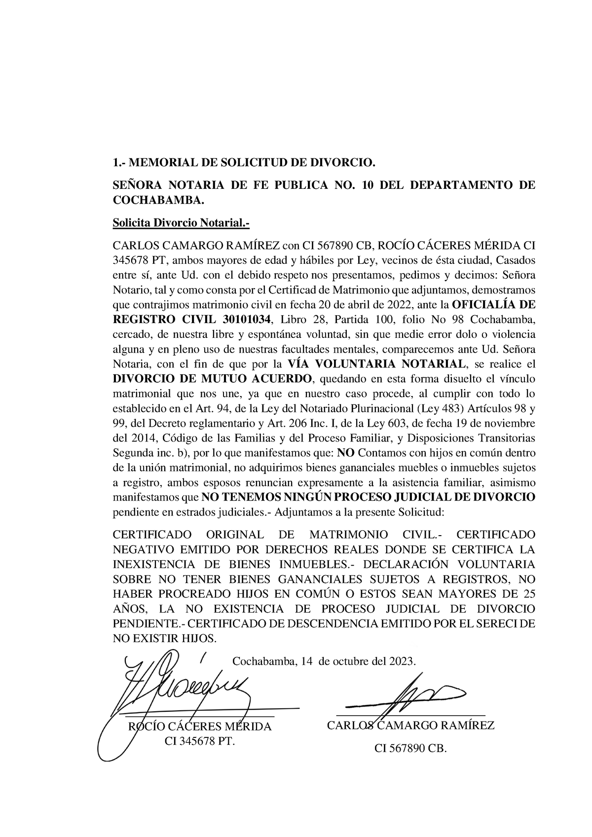 Trabajo Practivo Notarial Divorcio 1 Memorial De Solicitud De