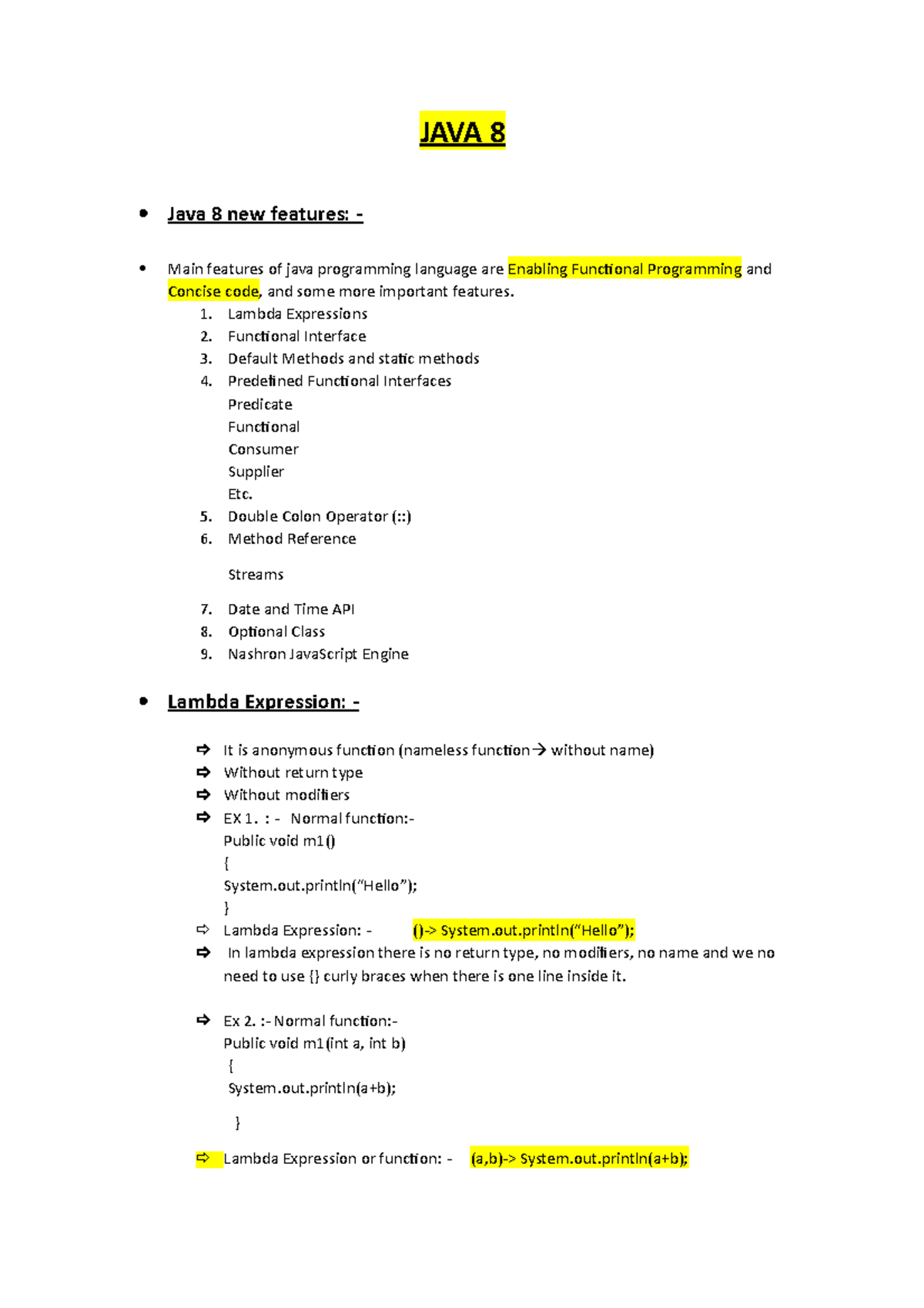 JAVA 8 - eee - JAVA 8 Java 8 new features: - Main features of java ...