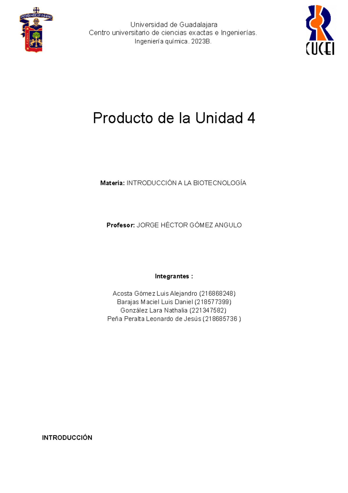 Producto De La Unidad No. 4 - Centro Universitario De Ciencias Exactas ...