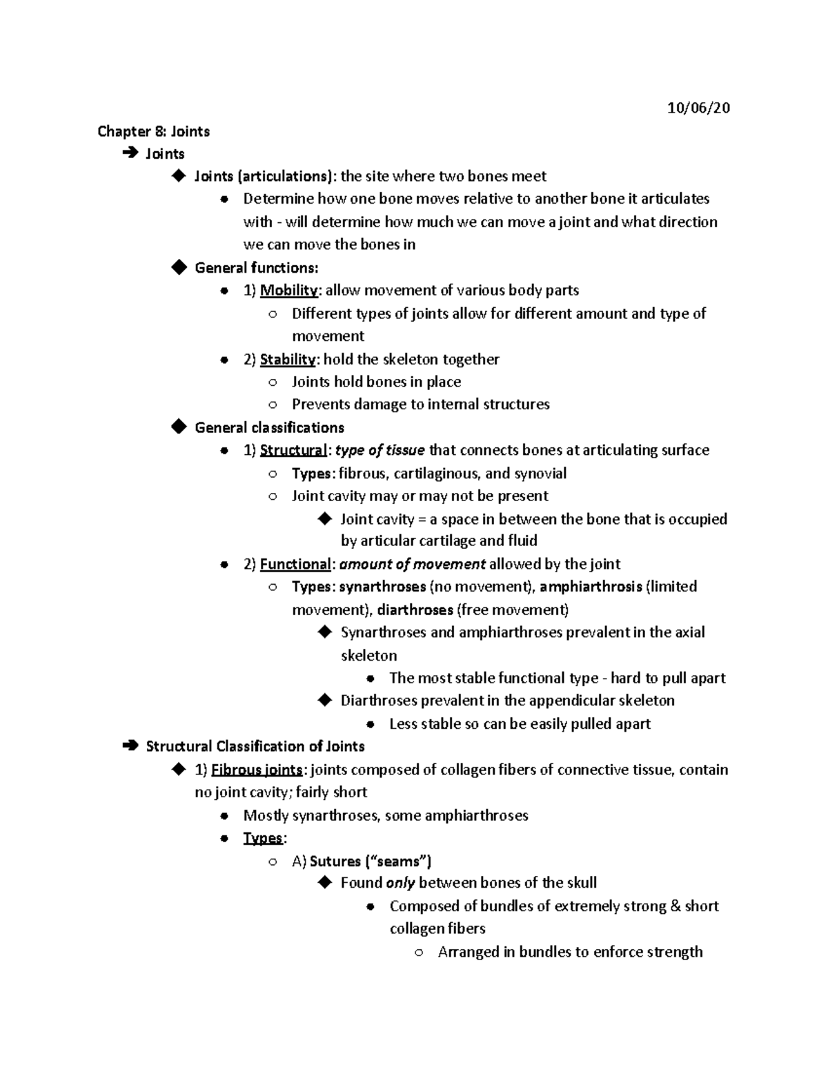 Bio 251 Exam 2 Notes - 10/06/ Chapter 8: Joints Joints Joints ...