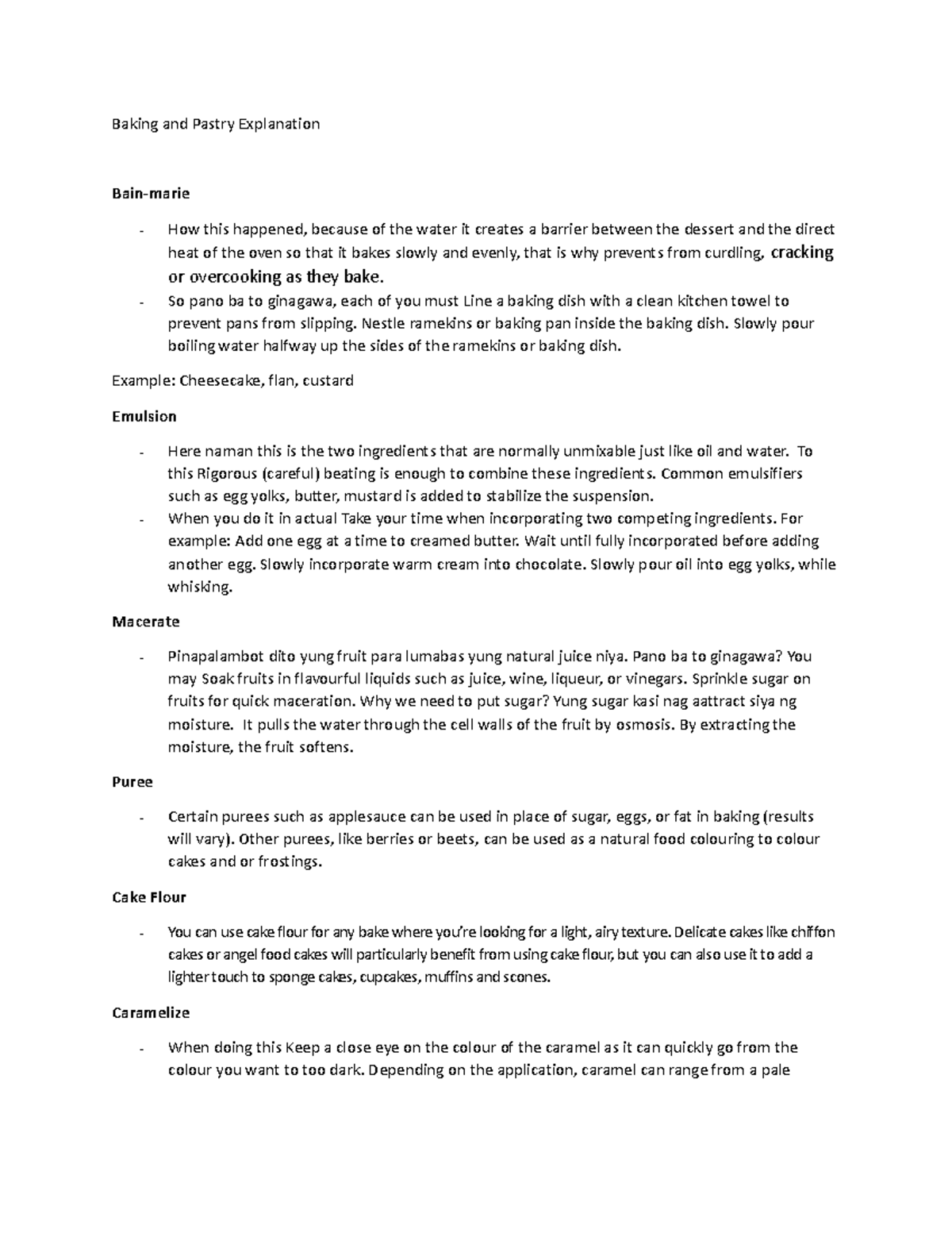 Baking and Pastry Explanation Baking and Pastry Explanation Bain