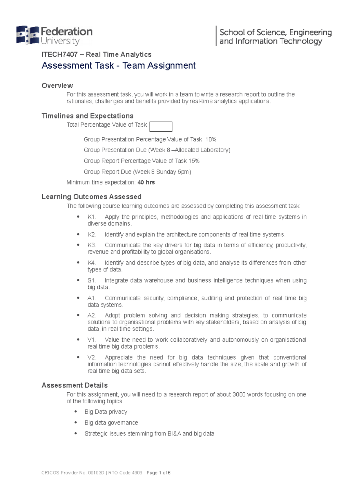 Real-Time Analytics Group Research Assignment Semester 2, 2021 ...