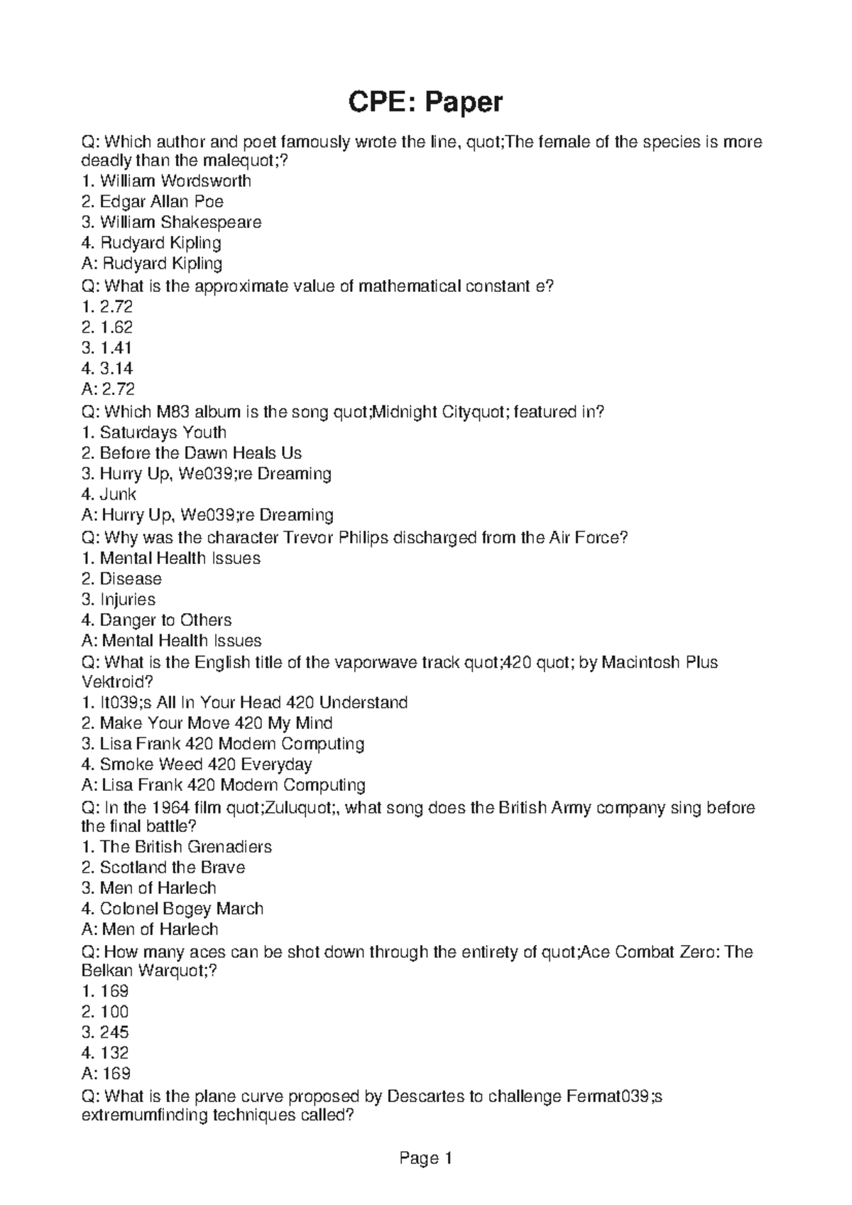 CPE244-Paper-2 - CPE244 - CPE: Paper Q: Which author and poet famously ...